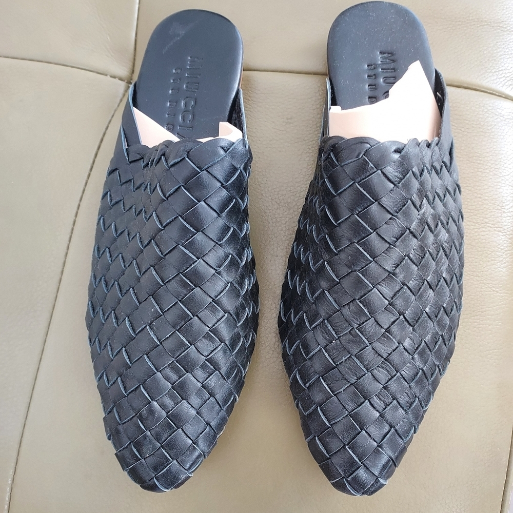 Woven Leather Black Mules by Mucci Studio, EU38, US8